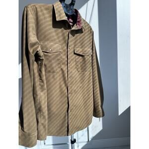 Cotton Brown Burgundy Button Up Long Sleeve Shirt Plaid Lining Size L